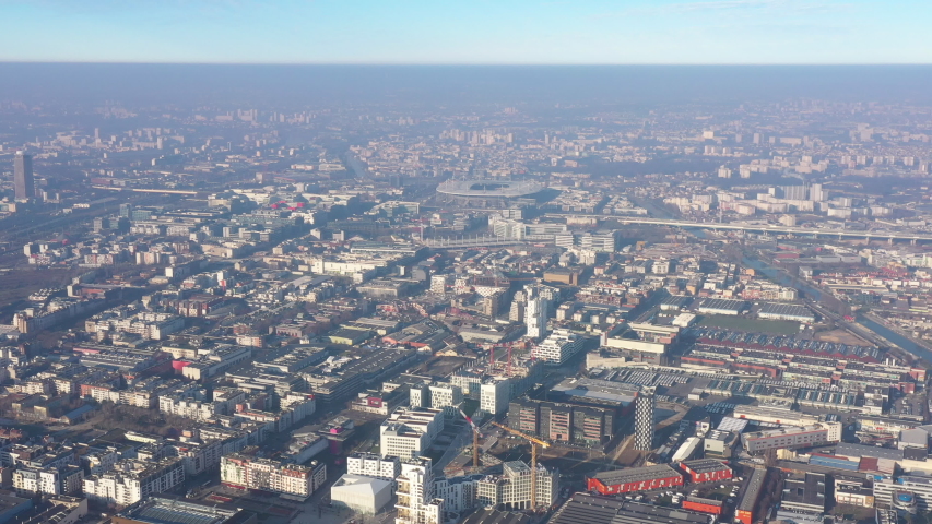 Saint denis France Paris Stadium aerial day view pollution industrial district 
