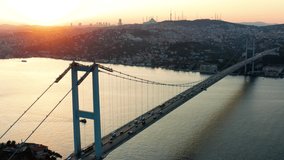 Istanbul Bridge Turkey, connecting the continents of Asia and Europe at sunrise.