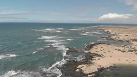 Aerial drone footage of La concha, El Cotillo Beach, Fuerteventura, Canary Islands, Spain
