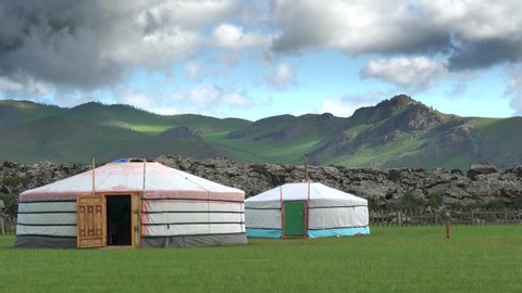 Yurt Camp Village Mongolian Steppe Traditional Stock Footage Video (100 ...