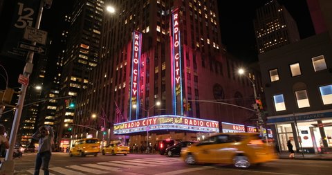 Manhattan, New York - September 19, 2019: Radio City Music Hall is an Art Deco entertainment theatre and is part of the Rockefeller Center. It is one of top tourist attraction in New York City