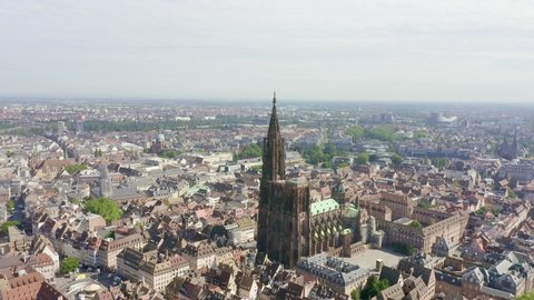 Strasbourg, France. The historical part of the city, Strasbourg Cathedral, Aerial View, Point of interest