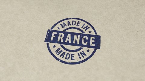 Made in France stamp and hand stamping impact animation. Factory, manufacturing and production country 3D rendered concept.