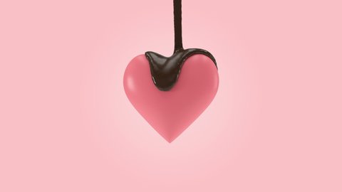 Chocoled valentine heart 3d rendering animation pink background