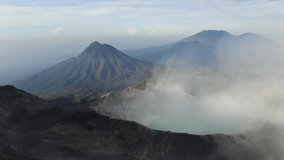 Cinematic 4k aerial video with dynamic motion of Ijen volcano on Java, Indonesia 