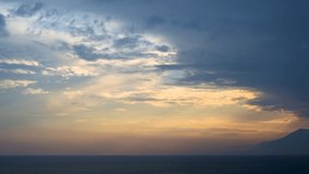 Video timelapse of amazing dramatic scenic sunset over dark blue sea water of Turkey. Great natural background.