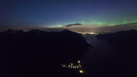 Nightscapes over the fjord with northern lights