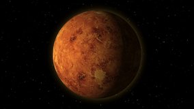 Beautiful planet Venus rotates in stellar black space, 3D, video, 4K