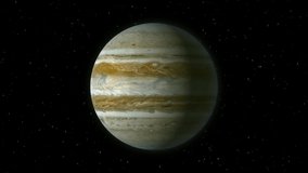 Beautiful planet Upiter rotates in stellar black space, stars, 3D, video, 4K