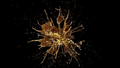 Cg animation of alcohol explosion on black. Slow motion. Has alpha matte