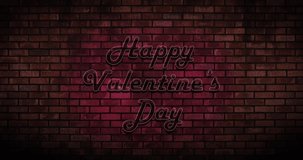 Animated neon text on wall. Happy valentine's day, love, romance. Useful for social media, interfaces, motion graphics, websites etc. 