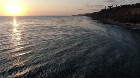 California Coastline Palos Verdes White Point Sunset Aerial Shot Backward