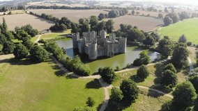 Robertsbridge/England        Aerial video of Bodiam Castle , moated castle in East Sussex, England                  taken by drone camera