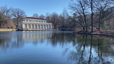 Prospect Park Boathouse and Audubon Center, Boathouse on the Lullwater of the Lake is located in the eastern part of Prospect Park in Brooklyn NY January 17 2020