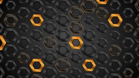 Black and bronze glossy hexagons tech motion background. Seamless looping. Video animation Ultra HD 4K 3840x2160