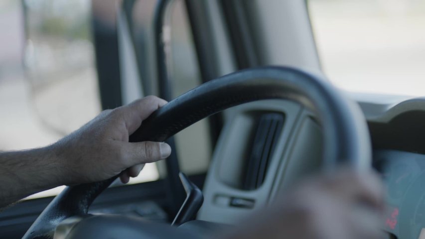 Driving Truck Steering Wheel Close Up Slow Motion | Shutterstock HD Video #1044840778