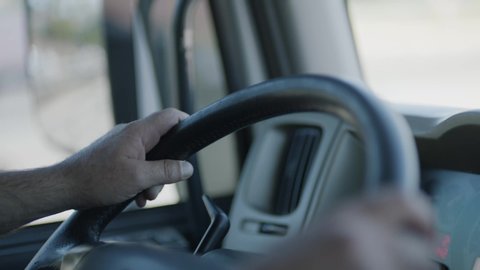 Driving Truck Steering Wheel Close Up Slow Motion