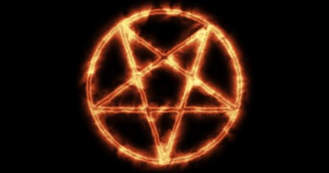 Mystical bright neon fire effect pentacle or inverted pentagram in circle on black background. Five pointed star.Spiritual and esoteric concept but demonic use as well.Occultism symbol.4k animation