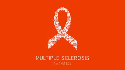 Multiple sclerosis awareness animation of orange dots forming a ribbon. Central nervous system disease. Medical concept. Seamless loop motion graphics.