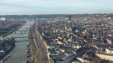 France, Rouen, wide backward drone aerial view.