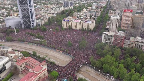 Santiago, Chile - October 25, 2019. Massive Protest in Santiago, Chile. 