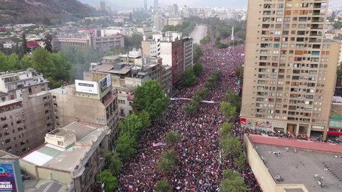 Santiago, Chile - October 25, 2019. Massive Protest in Santiago, Chile. 