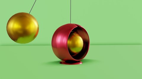 golden spheres swinging through a rotating ring, seamless animation with geometric shapes objects, 4k loop