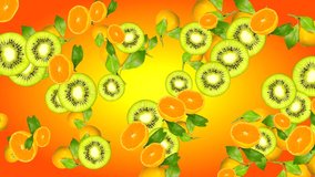Abstract animated background with fruits with an attached alpha channel in the form of a brightness mask for cutting out the background during video editing.