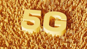 Orange 3d render of city with 5g title in the center. Technology and IOT background. - Powered by Shutterstock - Get 15% off with code: PIKWIZARD15