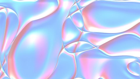 Holographic pearlescent light liquid background. Iridescent psychedelic silky fluid paint. 3d render looping animation. Pastel gradient wavy foil. Loopable motion graphic, flowing dynamic wallpaper