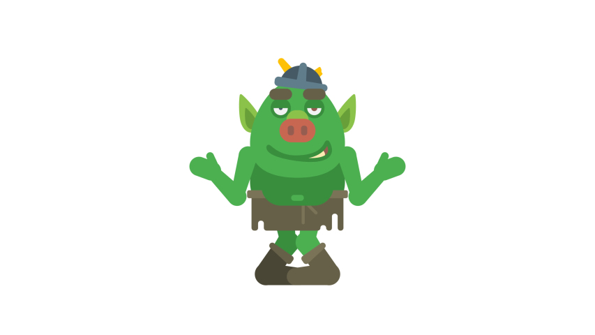 Troll character dancing and smiling. Alpha channel. Loop animation. Motion graphics