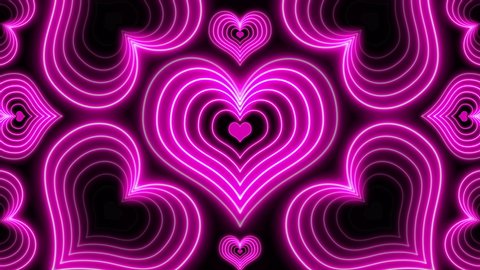 4K Purple Neon Hearts Wall