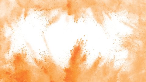 Colorful powder frame exploding on white background in super slow motion, close-up.