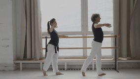 Trainer and student in a dance training session in the hall general plan