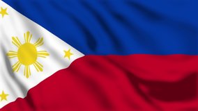 Filipino Flag Closeup 4k 3840x2160 Footage Video Waving in Wind. National Manila 3D Philippines Flag Waving. Sign of Philippines Seamless Loop Animation. Filipino Flag 4k Resolution Background