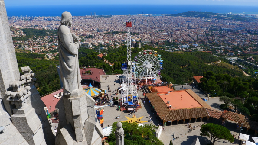 Panoramic view of Barcelona from the Temple of the Sacred Heart of Jesus at Mount Tibidabo