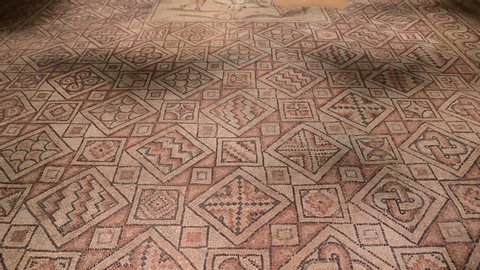 Ravenna, Italy, December 2019. The Domus of the stone carpets is a recent discovery. Consisting of 14 rooms paved with polychrome mosaics and marbles belonging to a private Byzantine building.