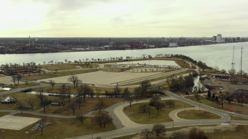 Aerial video James Scott Memorial Fountain Belle Isle Detroit MI
