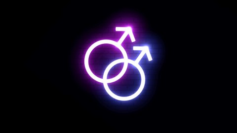 Neon light gay symbol on the wall background