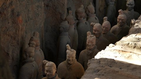 Xian / China - December 1 2019 : The Terracotta Army of Qin Shi Huang, The First Emperor of China, a UNESCO World Heritage Site located in Xian City, Shaanxi Province, China.