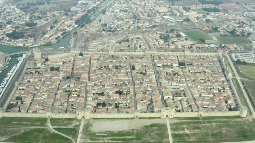 aigues mortes aerial shot cloudy day old walled city france