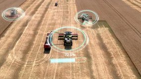 Autonomous transportation in agriculture. Self-driving harvesters ride on wheat field and harvest. Aerial view - Powered by Shutterstock - Get 15% off with code: PIKWIZARD15