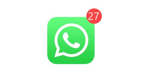 Whatsapp icon appearing and then receiving many notifications. Social media animation concept.Montreal, Canada January 2020