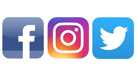Facebook Instagram and Twitter logos animation presentation. Montreal, Canada January 2020