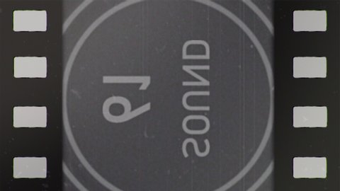 Black and White Universal Countdown Leader with film perforations or perfs. Countdown Clock from 10 to 0. Old film rolling with details, scratches, markers and grain. Monochrome 4K Film Burn Effect
