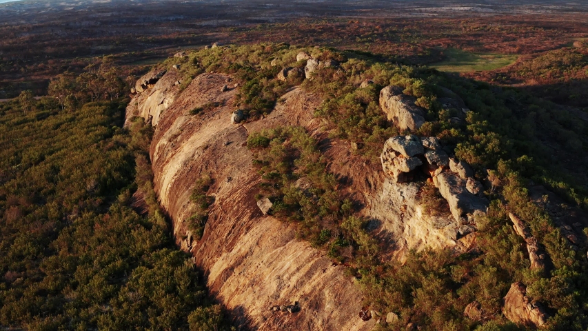 Cape Le Grand National Park in Western Australia - Overhead aerial shot of a granite bluff near the bush fire effected area of the national park near Cape Le Grand camp site.  Shot just after fire