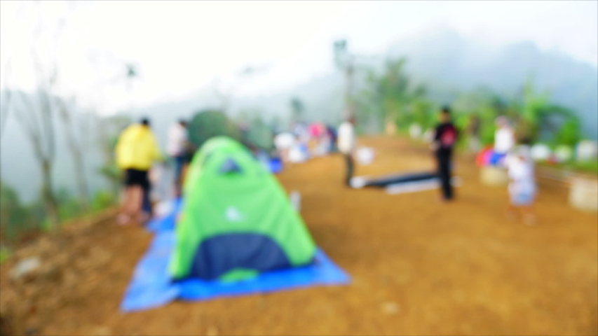 Blurred tents in camping. Time-lapse. 