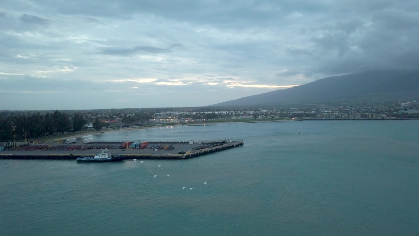 Cityscape from cruise ship in Maui, Hawaii. Kahului Harbor is located on Maui