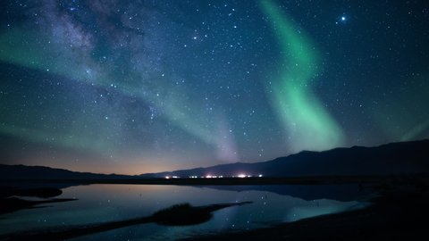 Aurora Borealis Milky Way Galaxy Reflections on Lake Simulated Nothern Lights