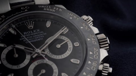 ROME - MAY, 2019: New Rolex Daytona Oyster Perpetual Superlative Chronometer with ceramic bezel. Rolex SA is a Swiss luxury watchmaker, founded in London, England in 1905. Illustrative editorial.
